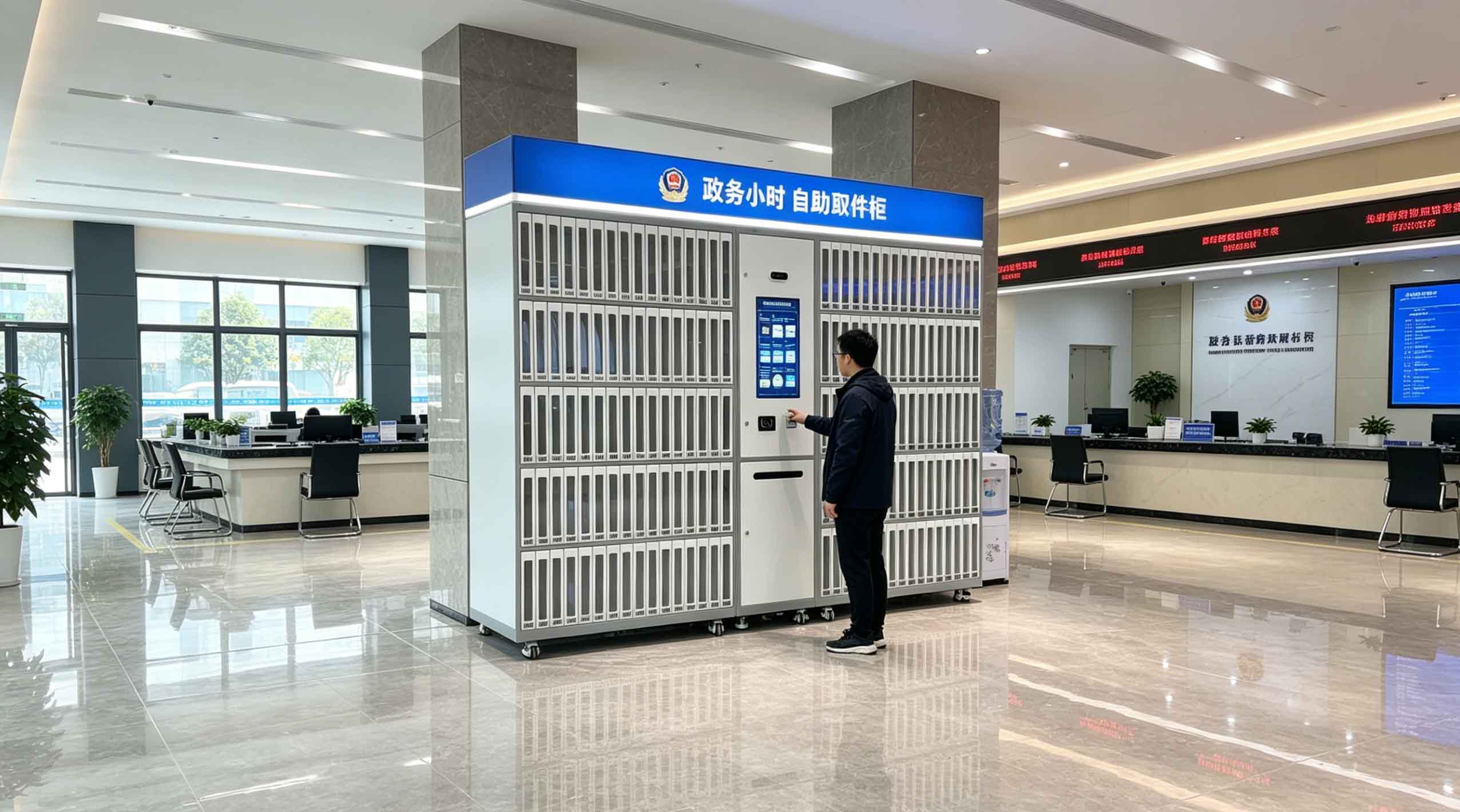 广州某政务大厅24小时政务自助取件柜调试完成